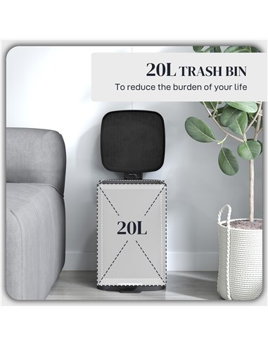 HOMCOM 20L Modern Boxy Metal Home Kitchen Bin - Black 851-039V01BK