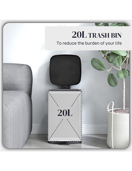 HOMCOM 20L Modern Boxy Metal Home Kitchen Bin - Black 851-039V01BK - pic 110477 | FastDaddyshop