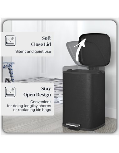 HOMCOM 20L Modern Boxy Metal Home Kitchen Bin - Black 851-039V01BK