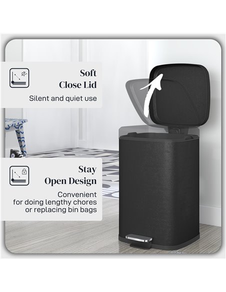 HOMCOM 20L Modern Boxy Metal Home Kitchen Bin - Black 851-039V01BK - pic 110478 | FastDaddyshop