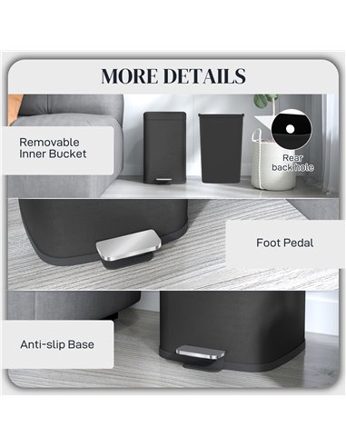 HOMCOM 20L Modern Boxy Metal Home Kitchen Bin - Black 851-039V01BK
