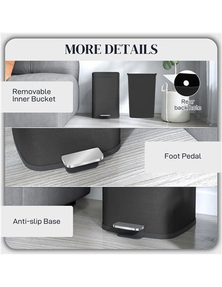 HOMCOM 20L Modern Boxy Metal Home Kitchen Bin - Black 851-039V01BK - pic 110480 | FastDaddyshop