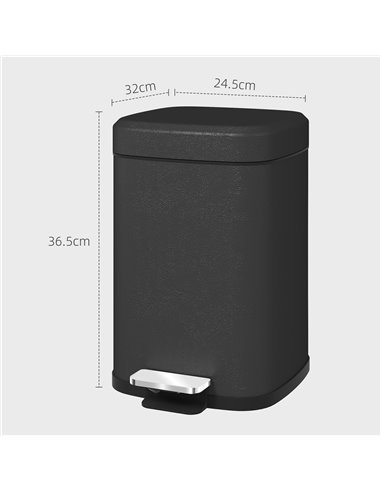 HOMCOM 12L Modern Boxy Metal Home Kitchen Bin - Black 851-039V00BK