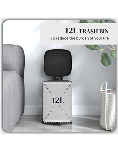 HOMCOM 12L Modern Boxy Metal Home Kitchen Bin - Black 851-039V00BK