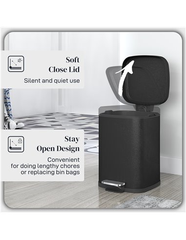 HOMCOM 12L Modern Boxy Metal Home Kitchen Bin - Black 851-039V00BK