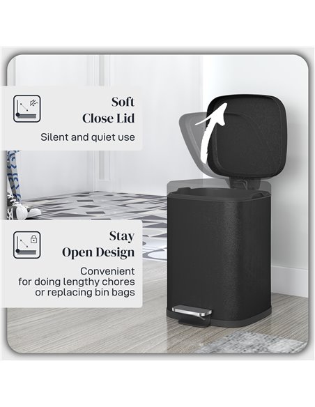 HOMCOM 12L Modern Boxy Metal Home Kitchen Bin - Black 851-039V00BK - pic 110487 | FastDaddyshop