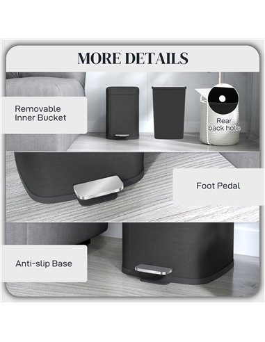HOMCOM 12L Modern Boxy Metal Home Kitchen Bin - Black 851-039V00BK