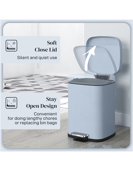 HOMCOM 12L Modern Boxy Metal Home Kitchen Bin - Light Blue 851-039V00LB - pic 110496 | FastDaddyshop