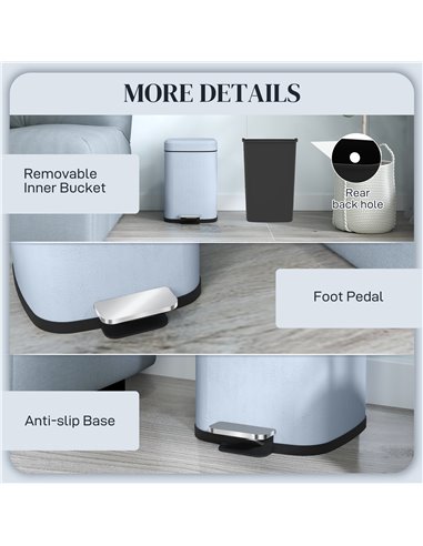 HOMCOM 12L Modern Boxy Metal Home Kitchen Bin - Light Blue 851-039V00LB