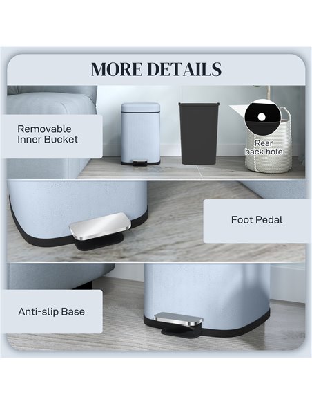 HOMCOM 12L Modern Boxy Metal Home Kitchen Bin - Light Blue 851-039V00LB - pic 110498 | FastDaddyshop