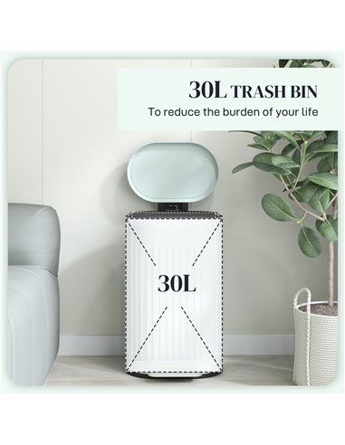 HOMCOM 30 Litre Pedal Bin, Fingerprint Proof Kitchen Bin with Soft-close Lid, Metal Rubbish Bin with Foot Pedal and Removable In