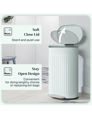 HOMCOM 30 Litre Pedal Bin, Fingerprint Proof Kitchen Bin with Soft-close Lid, Metal Rubbish Bin with Foot Pedal and Removable In