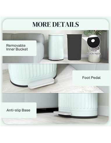 HOMCOM 30 Litre Pedal Bin, Fingerprint Proof Kitchen Bin with Soft-close Lid, Metal Rubbish Bin with Foot Pedal and Removable In