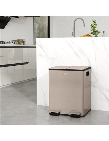 HOMCOM 40L Dual Compartment Stainless Steel Bin, with Deodoriser Holders - Gold Tone 851-033V01GD