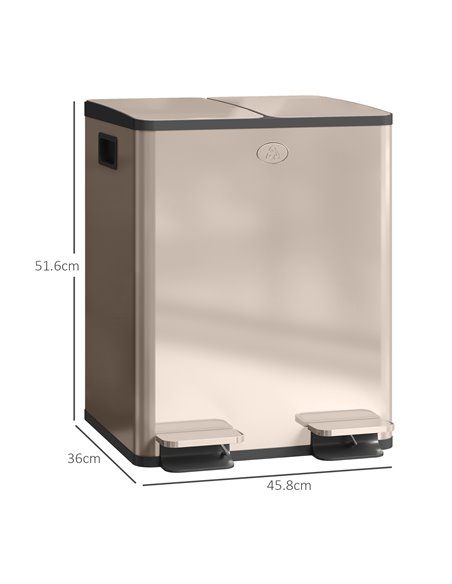 HOMCOM 40L Dual Compartment Stainless Steel Bin, with Deodoriser Holders - Gold Tone 851-033V01GD - pic 110512 | FastDaddyshop