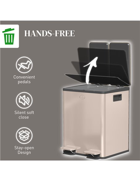 HOMCOM 40L Dual Compartment Stainless Steel Bin, with Deodoriser Holders - Gold Tone 851-033V01GD - pic 110515 | FastDaddyshop