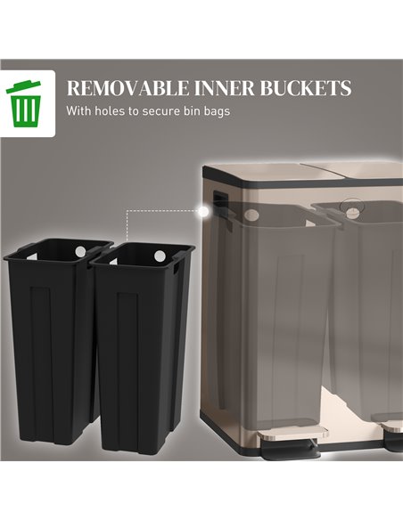 HOMCOM 40L Dual Compartment Stainless Steel Bin, with Deodoriser Holders - Gold Tone 851-033V01GD - pic 110516 | FastDaddyshop