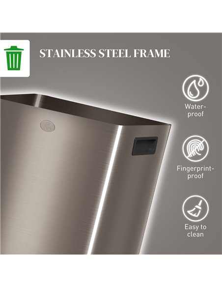 HOMCOM 40L Dual Compartment Stainless Steel Bin, with Deodoriser Holders - Gold Tone 851-033V01GD - pic 110517 | FastDaddyshop