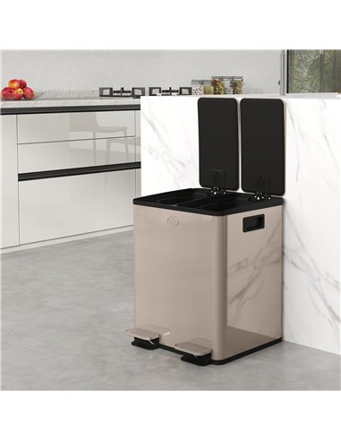 HOMCOM 40L Dual Compartment Stainless Steel Bin, with Deodoriser Holders - Gold Tone 851-033V01GD