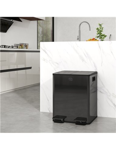 HOMCOM 40L Dual Compartment Stainless Steel Bin, with Deodoriser Holders - Black 851-033V01BK
