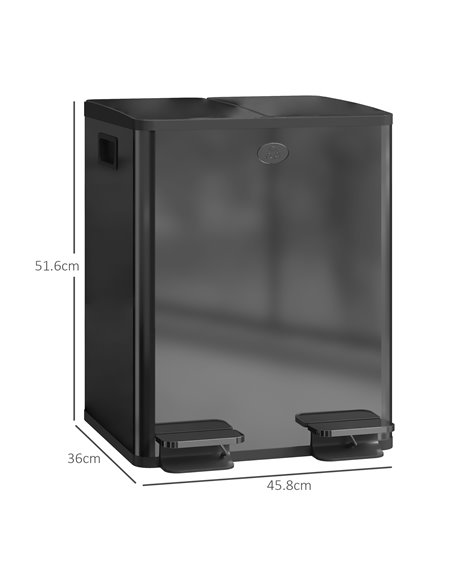 HOMCOM 40L Dual Compartment Stainless Steel Bin, with Deodoriser Holders - Black 851-033V01BK - pic 110521 | FastDaddyshop