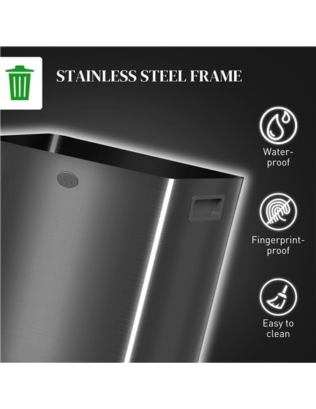 HOMCOM 40L Dual Compartment Stainless Steel Bin, with Deodoriser Holders - Black 851-033V01BK - pic 110526 | FastDaddyshop