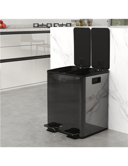 HOMCOM 40L Dual Compartment Stainless Steel Bin, with Deodoriser Holders - Black 851-033V01BK - pic 110527 | FastDaddyshop