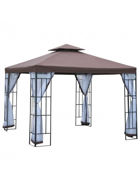Outsunny 3 x 3m Patio Gazebo Canopy, Garden Pavilion Tent Shelter with 2 Tier Roof and Mosquito Netting, Steel Frame, Coffee - pic 11062 | FastDaddyshop