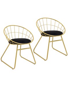 HOMCOM Modern Dining Chairs Set of 2, Metal Wire Kitchen Chair with Velvet-feel Cushion, Round Back and Steel Frame for Living R