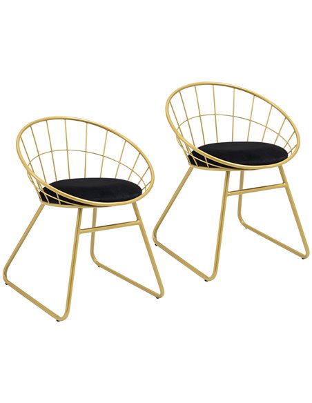 HOMCOM Modern Dining Chairs Set of 2, Metal Wire Kitchen Chair with Velvet-feel Cushion, Round Back and Steel Frame for Living R - pic 110645 | FastDaddyshop
