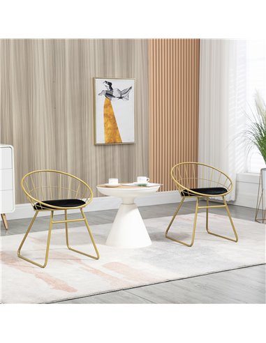 HOMCOM Modern Dining Chairs Set of 2, Metal Wire Kitchen Chair with Velvet-feel Cushion, Round Back and Steel Frame for Living R