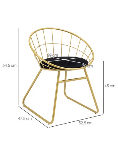 HOMCOM Modern Dining Chairs Set of 2, Metal Wire Kitchen Chair with Velvet-feel Cushion, Round Back and Steel Frame for Living R