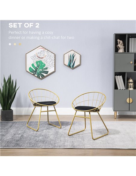 HOMCOM Modern Dining Chairs Set of 2, Metal Wire Kitchen Chair with Velvet-feel Cushion, Round Back and Steel Frame for Living R - pic 110648 | FastDaddyshop