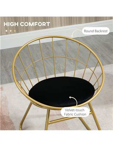 HOMCOM Modern Dining Chairs Set of 2, Metal Wire Kitchen Chair with Velvet-feel Cushion, Round Back and Steel Frame for Living R