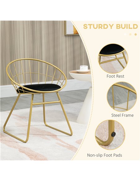 HOMCOM Modern Dining Chairs Set of 2, Metal Wire Kitchen Chair with Velvet-feel Cushion, Round Back and Steel Frame for Living R - pic 110650 | FastDaddyshop