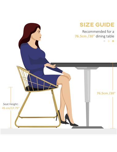 HOMCOM Modern Dining Chairs Set of 2, Metal Wire Kitchen Chair with Velvet-feel Cushion, Round Back and Steel Frame for Living R