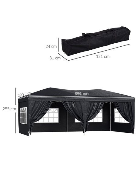 Outsunny 3 x 6 m Garden Heavy Duty Water Resistant Pop Up Gazebo Marquee Party Tent Wedding Canopy Awning w/ Storage Bag, Black - pic 11067 | FastDaddyshop