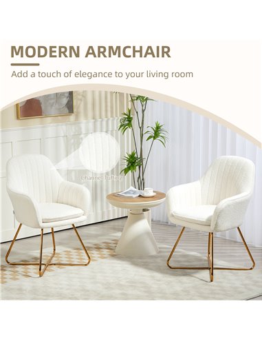 HOMCOM Set of Two Sherpa Fleece Dining Chairs - Cream 83B-132V70CW