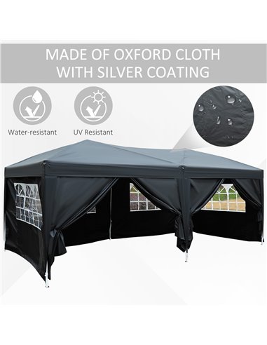Outsunny 3 x 6 m Garden Heavy Duty Water Resistant Pop Up Gazebo Marquee Party Tent Wedding Canopy Awning w/ Storage Bag, Black