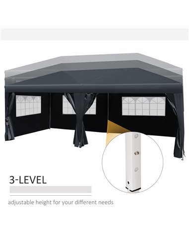 Outsunny 3 x 6 m Garden Heavy Duty Water Resistant Pop Up Gazebo Marquee Party Tent Wedding Canopy Awning w/ Storage Bag, Black