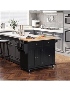 HOMCOM Rolling Kitchen Island Storage Trolley with Rubber Wood Top & Drawers for Dining Room, Black 801-161BK 2