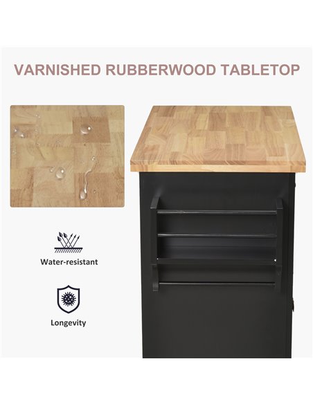 HOMCOM Rolling Kitchen Island Storage Trolley with Rubber Wood Top & Drawers for Dining Room, Black 801-161BK - pic 110729 | FastDaddyshop