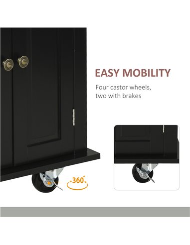 HOMCOM Rolling Kitchen Island Storage Trolley with Rubber Wood Top & Drawers for Dining Room, Black 801-161BK