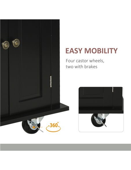 HOMCOM Rolling Kitchen Island Storage Trolley with Rubber Wood Top & Drawers for Dining Room, Black 801-161BK - pic 110732 | FastDaddyshop
