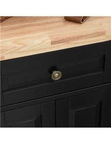 HOMCOM Rolling Kitchen Island Storage Trolley with Rubber Wood Top & Drawers for Dining Room, Black 801-161BK