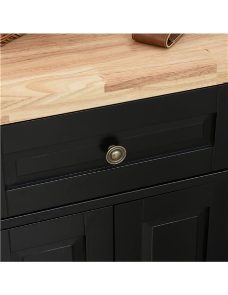 HOMCOM Rolling Kitchen Island Storage Trolley with Rubber Wood Top & Drawers for Dining Room, Black 801-161BK - pic 110733 | FastDaddyshop