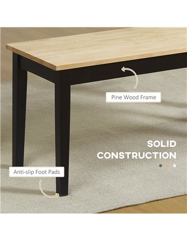HOMCOM 102 cm Wood Dining Bench for 2 People, Wooden Bench for Kitchen, Dining Room, Entryway, Black 837-334V00ND