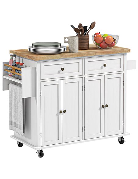 HOMCOM Rolling Kitchen Island Storage Trolley with Rubber Wood Top & Drawers for Dining Room, White 801-161V81WT - pic 110744 | FastDaddyshop