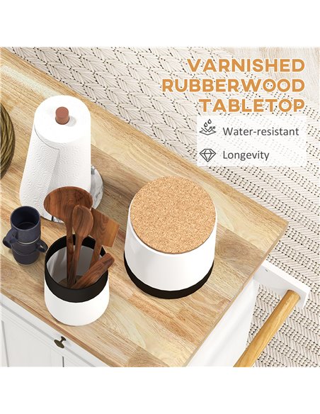 HOMCOM Rolling Kitchen Island Storage Trolley with Rubber Wood Top & Drawers for Dining Room, White 801-161V81WT - pic 110748 | FastDaddyshop