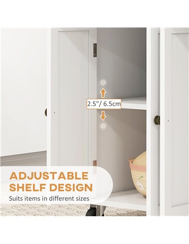 HOMCOM Rolling Kitchen Island Storage Trolley with Rubber Wood Top & Drawers for Dining Room, White 801-161V81WT